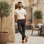 Men's premium charcoal grey tailored formal trousers with cuffed hem (2)