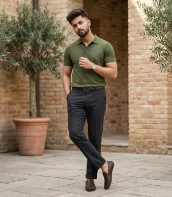 Men's premium charcoal grey tailored formal trousers with cuffed hem (3)
