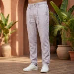 Men's premium lavender linen textured drawstring trousers (3)