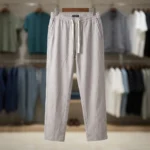 Men's premium light grey textured casual trousers (2)