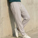 Men's premium light grey textured casual trousers (3)