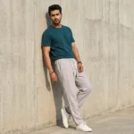 Men's premium light grey textured casual trousers (5)