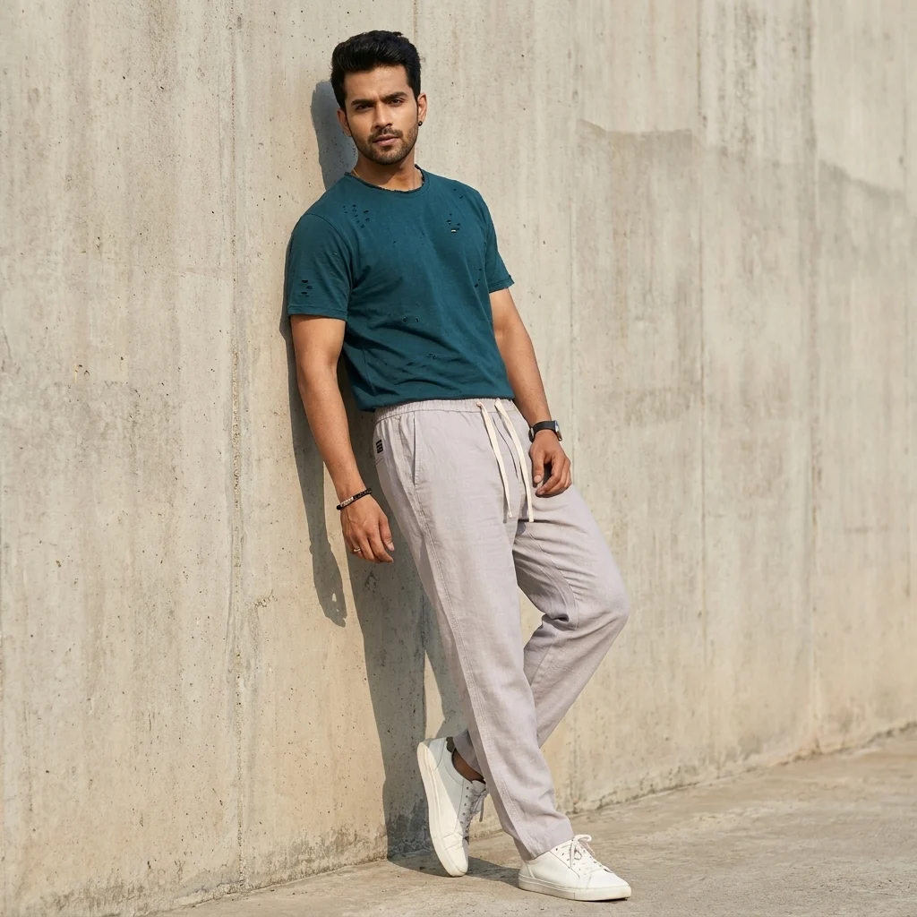 Men's premium light grey textured casual trousers (5) Men's premium light grey textured casual trousers (5)