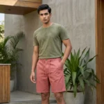 Men's premium solid coral casual half pants with drawstring waist (2)