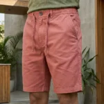 Men's premium solid coral casual half pants with drawstring waist (4)