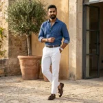 Men's premium white tailored linen trousers for smart casual wear (1)