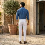 Men's premium white tailored linen trousers for smart casual wear (4)