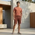 Men's rust brown casual half pants with drawstring and elastic waist (1)