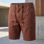 Men's rust brown casual half pants with drawstring and elastic waist (3)