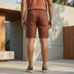 Men's rust brown casual half pants with drawstring and elastic waist (4)