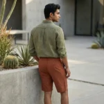 Men's rust casual half pants with elastic waist and drawstring (1)