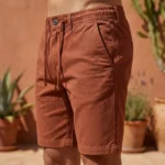 Men's rust casual half pants with elastic waist and drawstring (2)