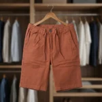 Men's rust casual half pants with elastic waist and drawstring (3)
