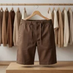 Mens solid brown knee length chino shorts with drawstring waist (2)