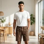 Mens solid brown knee length chino shorts with drawstring waist (4)