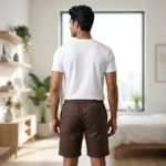 Mens solid brown knee length chino shorts with drawstring waist (5)