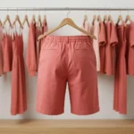 Mens solid coral pink casual shorts with elastic drawstring waist (2)