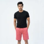 Mens solid coral pink casual shorts with elastic drawstring waist (4)