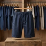 Mens solid navy blue casual chino shorts (1)