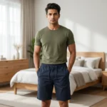 Mens solid navy blue casual chino shorts (3)