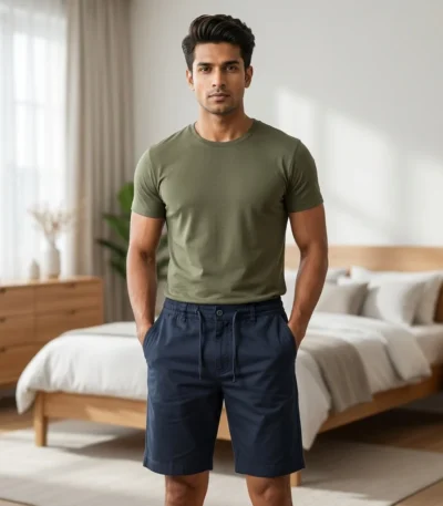 Mens solid navy blue casual chino shorts (3)