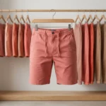 Mens solid pink casual above knee shorts with drawstring (1)