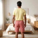 Mens solid pink casual above knee shorts with drawstring (2)