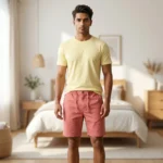 Mens solid pink casual above knee shorts with drawstring (3)