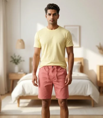 Mens solid pink casual above knee shorts with drawstring (3)