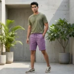 Men's solid purple casual half pants with elastic waistband (1)