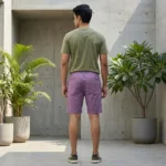 Men's solid purple casual half pants with elastic waistband (3)