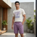 Men's solid purple casual half pants with elastic waistband (4)