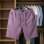 Men's solid purple casual half pants with elastic waistband (5)