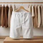Mens solid white casual drawstring shorts (1)