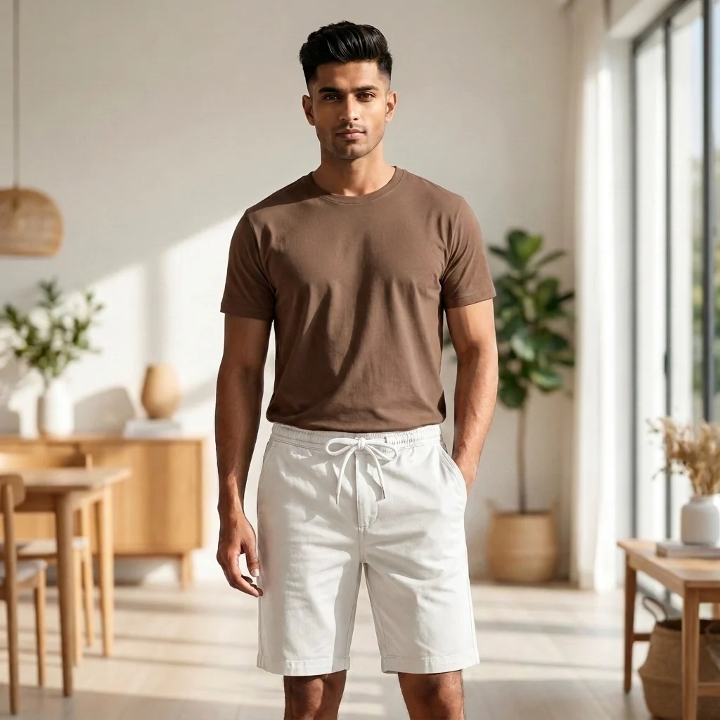 Mens solid white casual drawstring shorts (3) Mens solid white casual drawstring shorts (3)