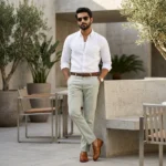 Men's tailored sage green trousers (3)