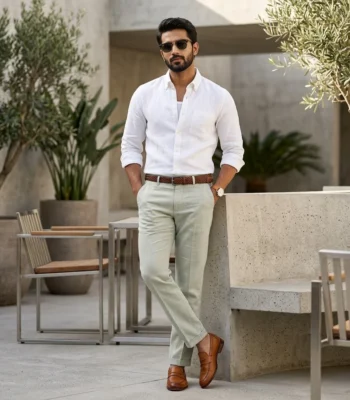 Men's tailored sage green trousers (3)