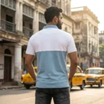 Men's white and blue color block polo t shirt with short sleeves (3)