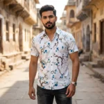 Men's white casual shirt with blue floral print (2)