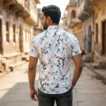 Men's white casual shirt with blue floral print (3)