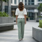 Off white floral print v neck peplum top with puffed sleeves for women (8)