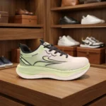 Suptromo white and light green mens running sneaker side profile (1)