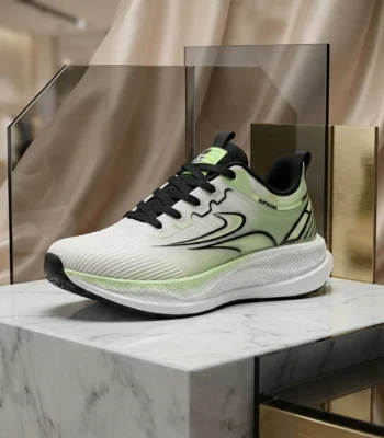 Suptromo white and light green mens running sneaker side profile (3)