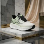 Suptromo white and light green mens running sneaker side profile (4)