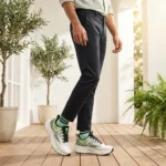 Suptromo white and light green mens running sneaker side profile (5)