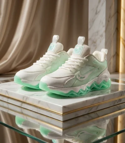 White and mint green chunky platform sneakers for women (3)