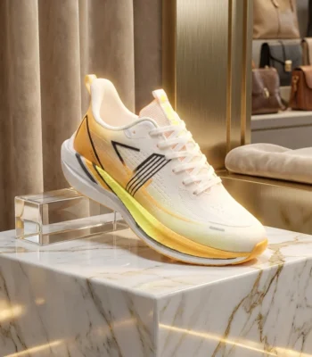 White and yellow gradient chunky running shoes with mesh upper (1)