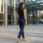 Women's Navy Blue Knit Waistcoat Top with Gold Buttons (2)