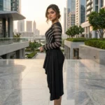 Women's black embellished mesh midi party dress (1)