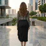 Women's black embellished mesh midi party dress (2)